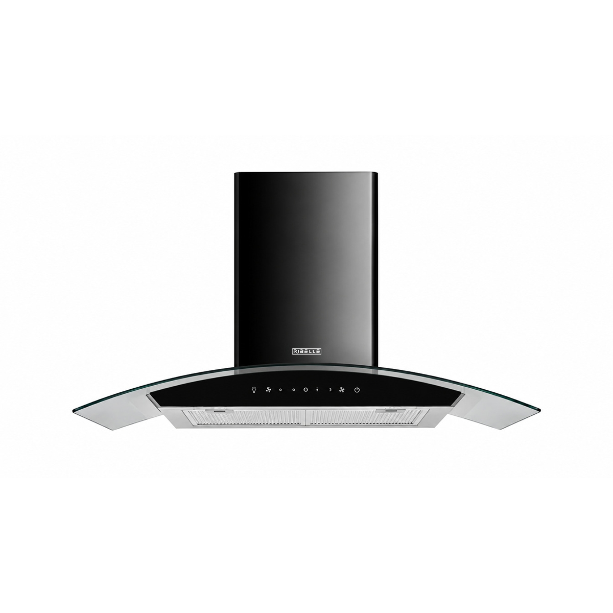Campana 75 CM Acero Inoxidable con Sensor y Vidrio Curvo Color Negro Ribelle