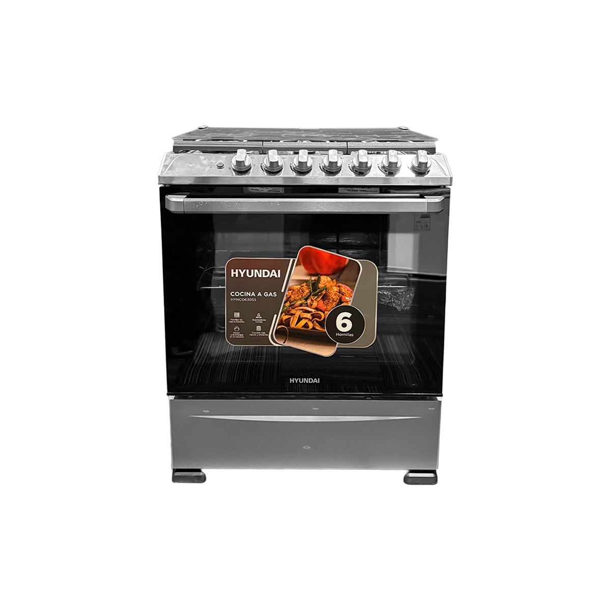 Cocina a Gas 30 Pulgadas 6 Hornillas Hyundai Acero Inoxidable