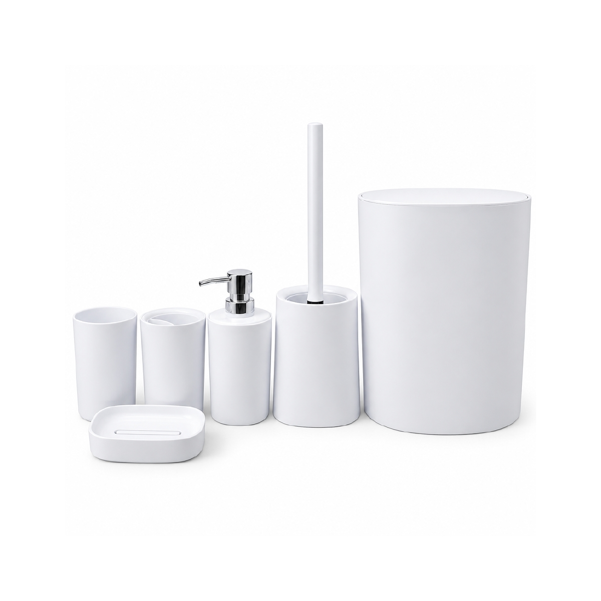 Set De Baño 6 Piezas Con Basurero Color Blanco Basic Home