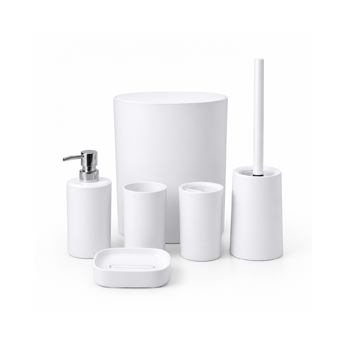 Set De Baño 6 Piezas Con Basurero Color Blanco Basic Home - Miniatura 2