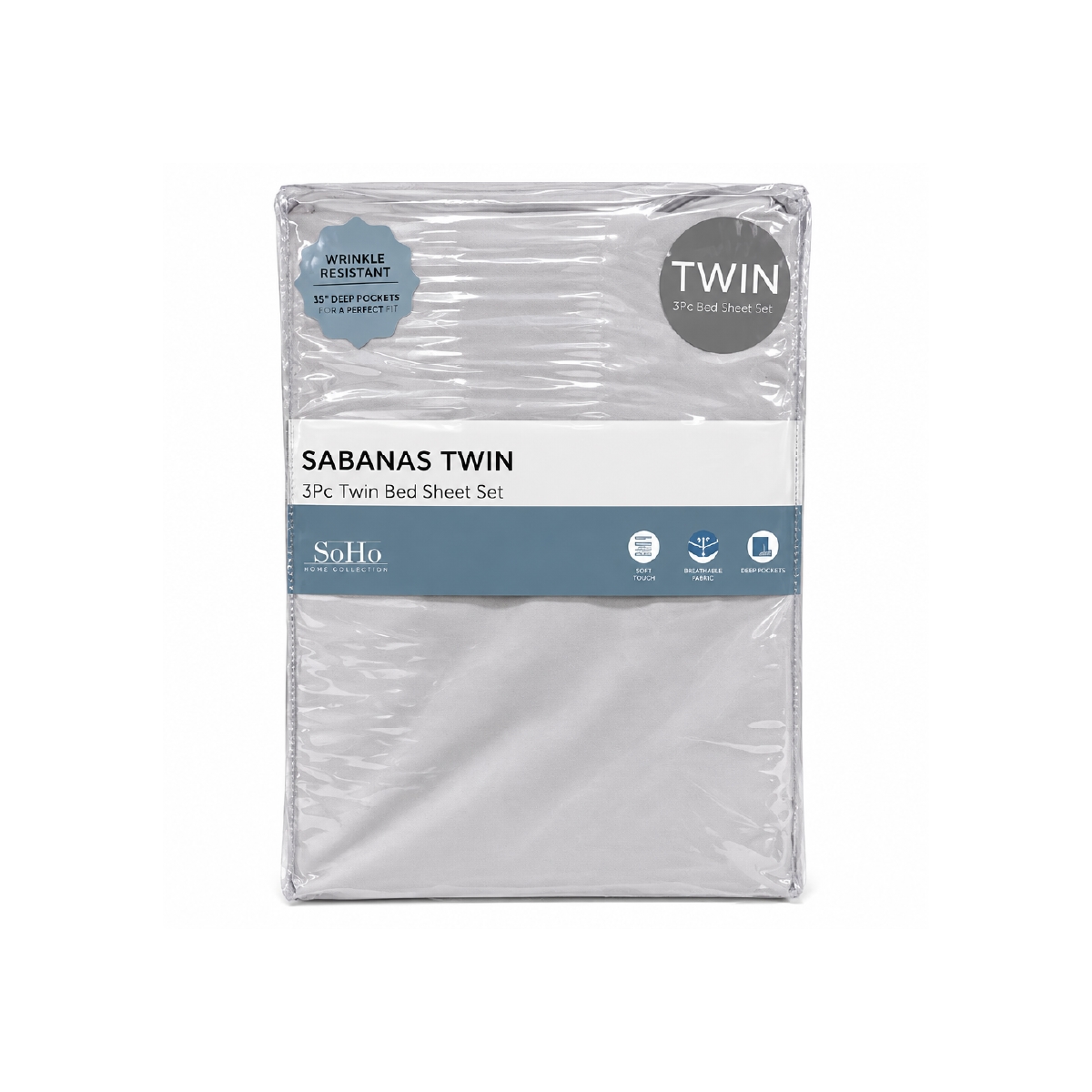 Juego De Sábanas Twin De 3 Piezas Color Gris Claro Soho - Miniatura 2