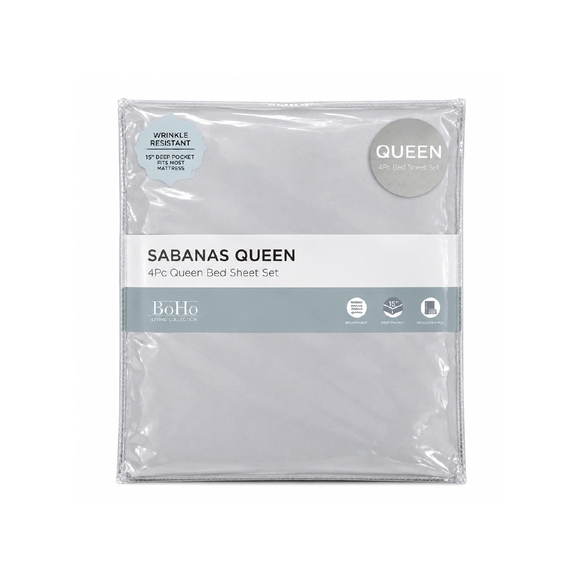 Juego De Sábanas Queen De 4 Piezas Color Gris Claro Soho - Miniatura 2