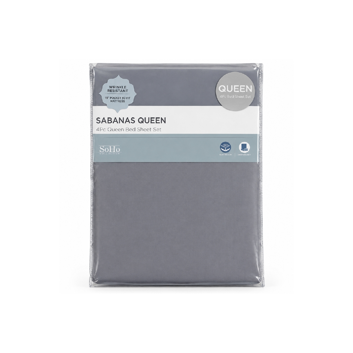 Juego De Sabanas Queen De 4 Piezas Color Gris Oscuro Soho - Miniatura 2