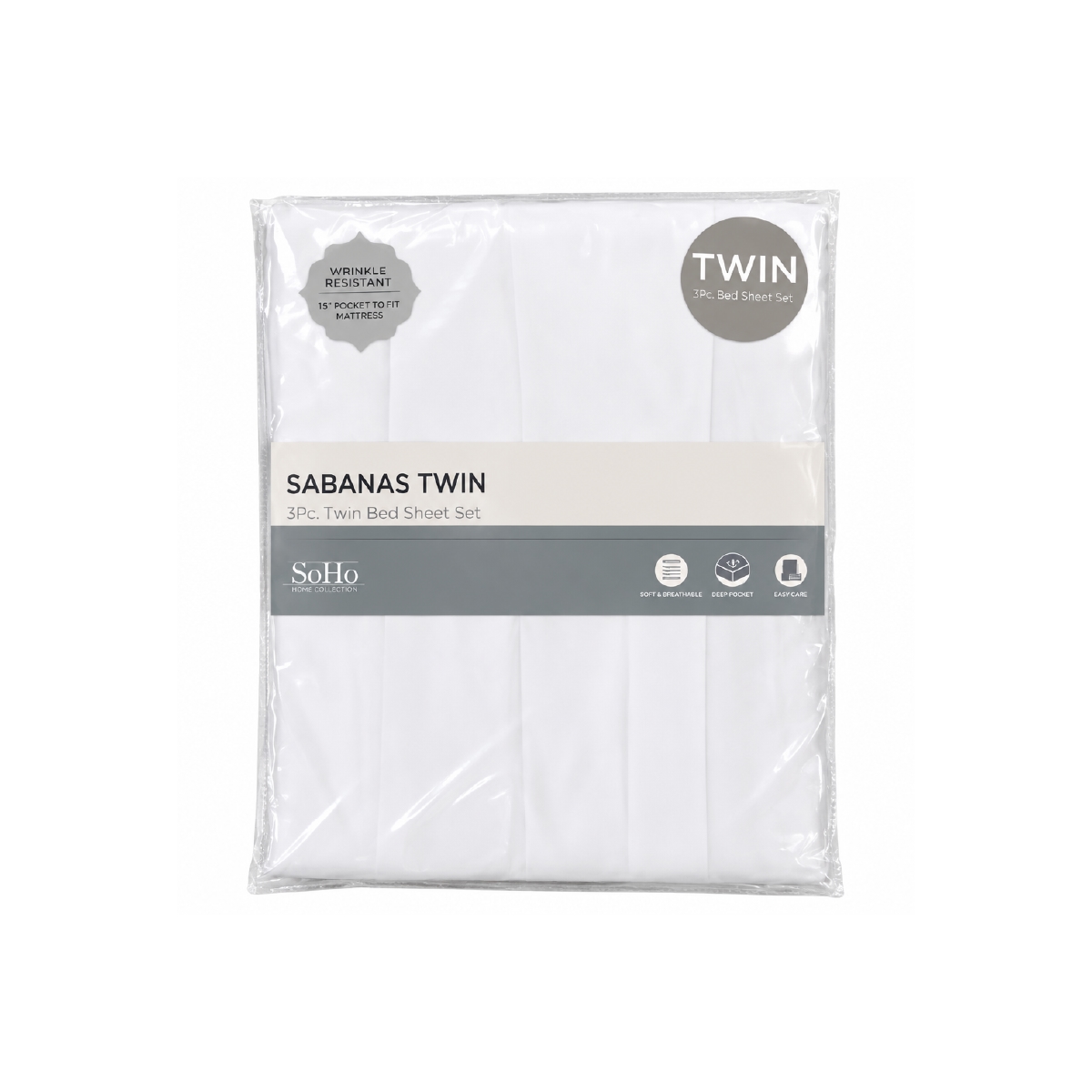 Juego De Sábanas Twin De 3 Piezas Color Blanco Soho - Miniatura 2