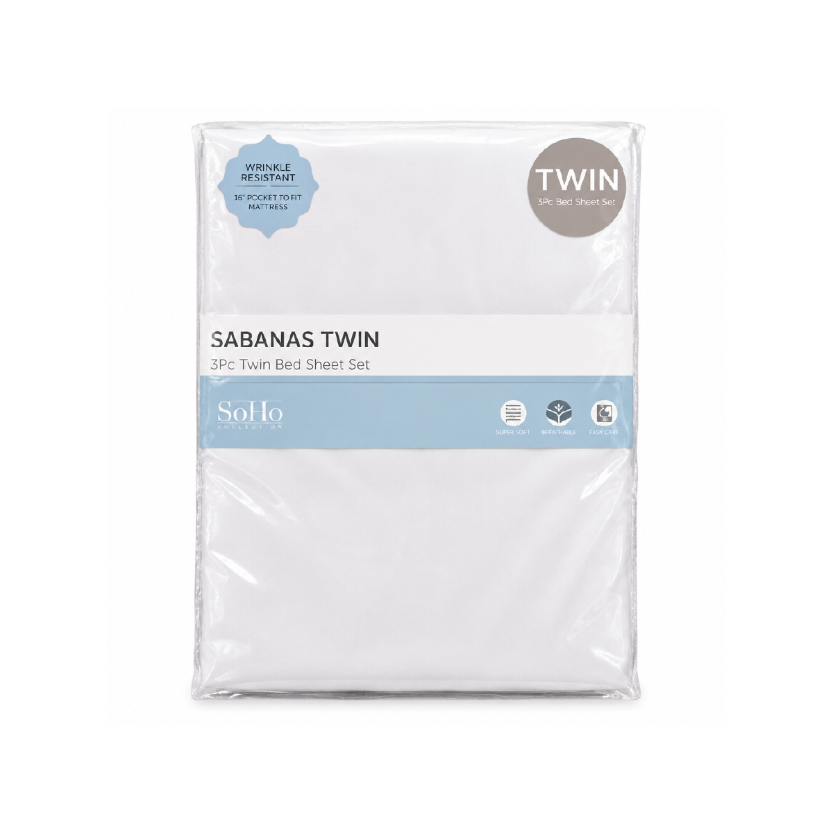 Juego De Sábanas Twin De 3 Piezas Color Gris Claro Soho - Miniatura 2