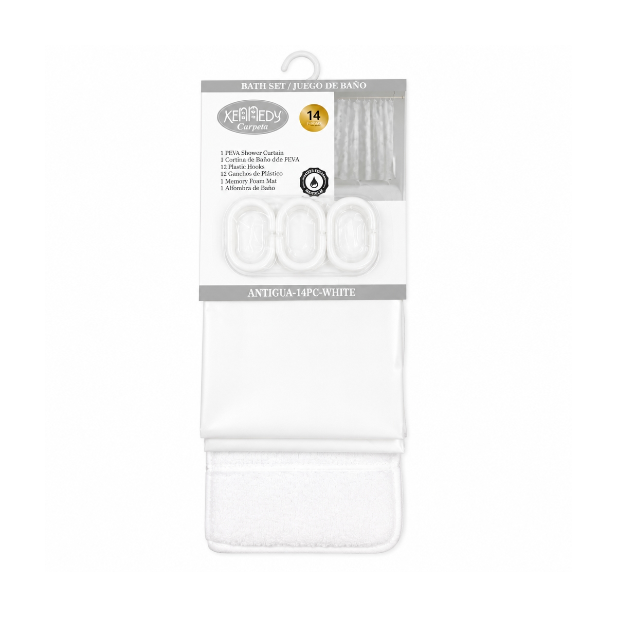 Set De Alfombra Y Cortina Para Baño 14 Piezas Blanco Antigua - Miniatura 2