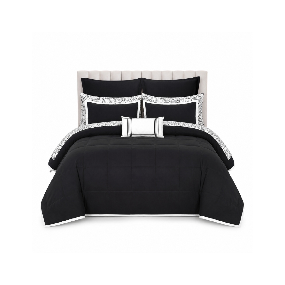 Edredón Queen Reversible 10 Piezas Negro y Blanco Ella Elise