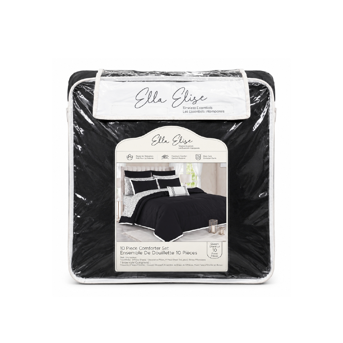 Edredón Queen Reversible 10 Piezas Negro y Blanco Ella Elise - Miniatura 2