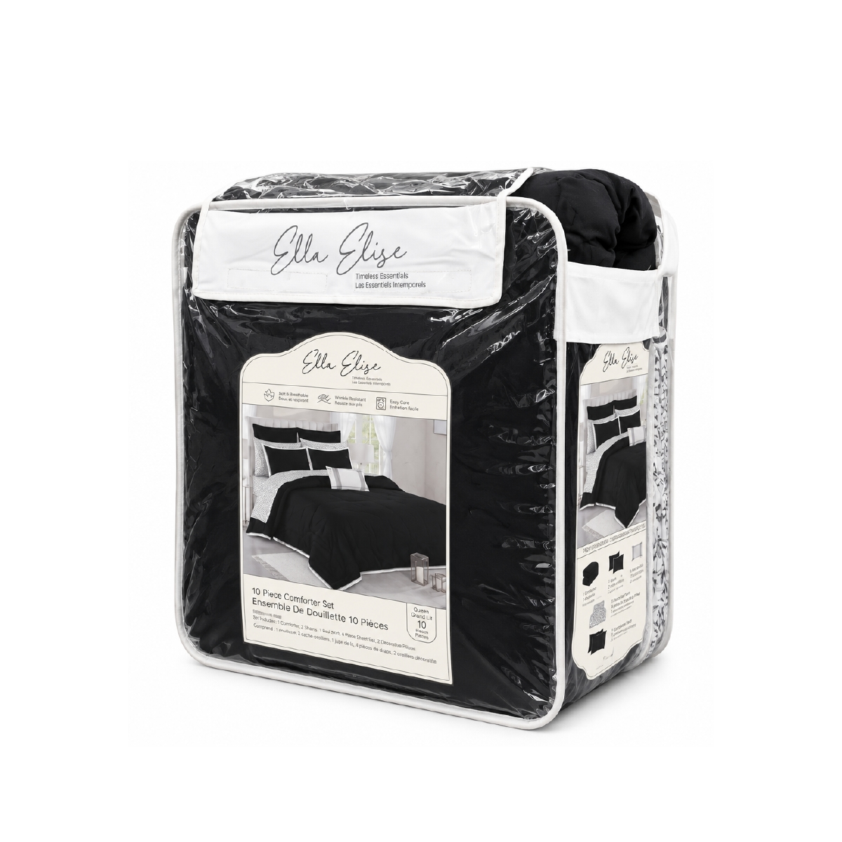 Edredón Queen Reversible 10 Piezas Negro y Blanco Ella Elise - Miniatura 3