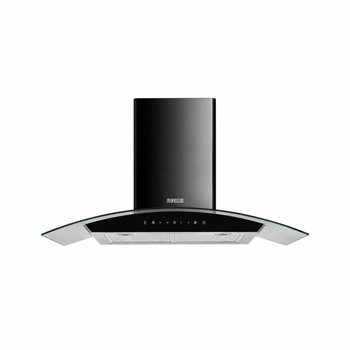 Campana 75 CM Acero Inoxidable con Sensor y Vidrio Curvo Color Negro Ribelle