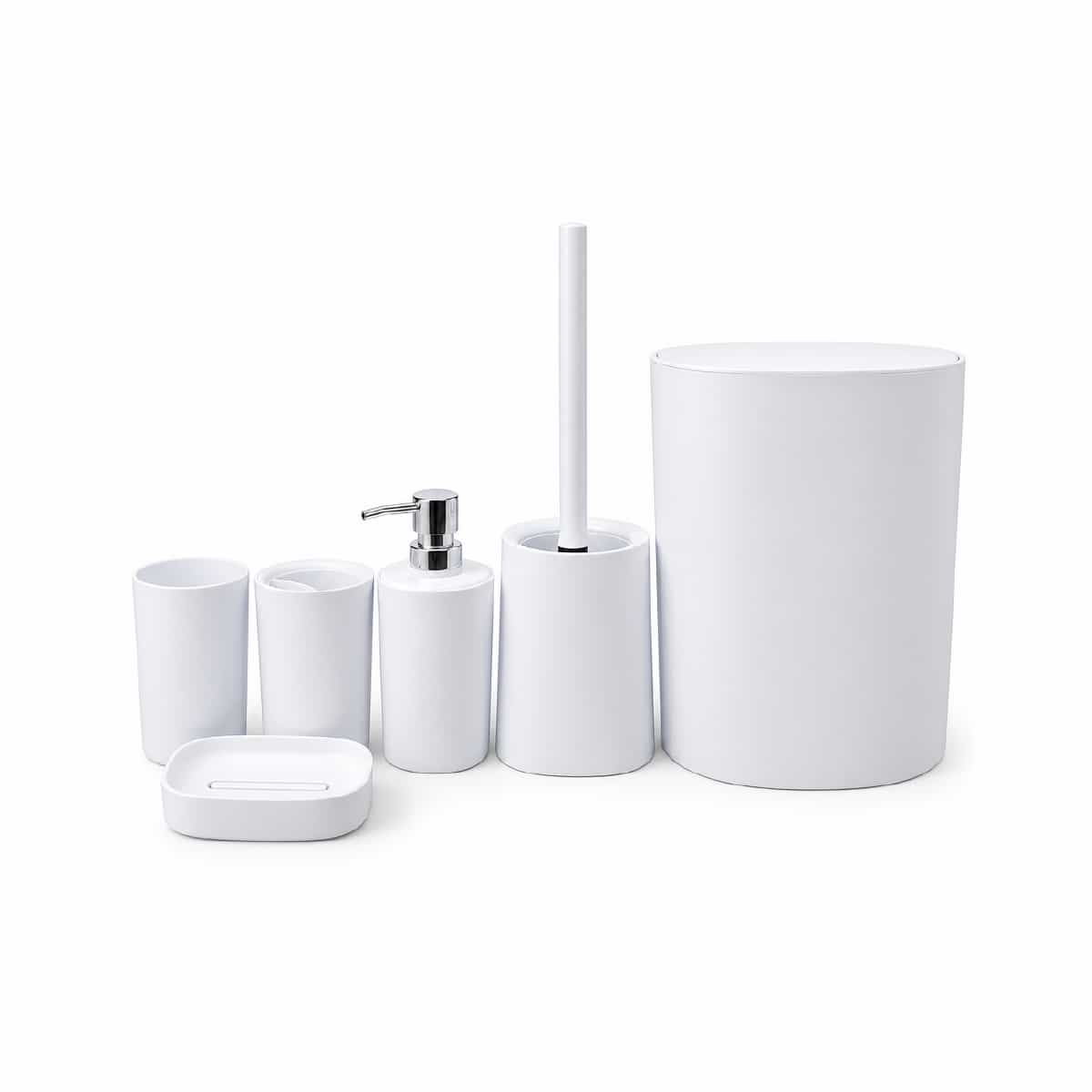 Set De Baño 6 Piezas Con Basurero Color Blanco Basic Home