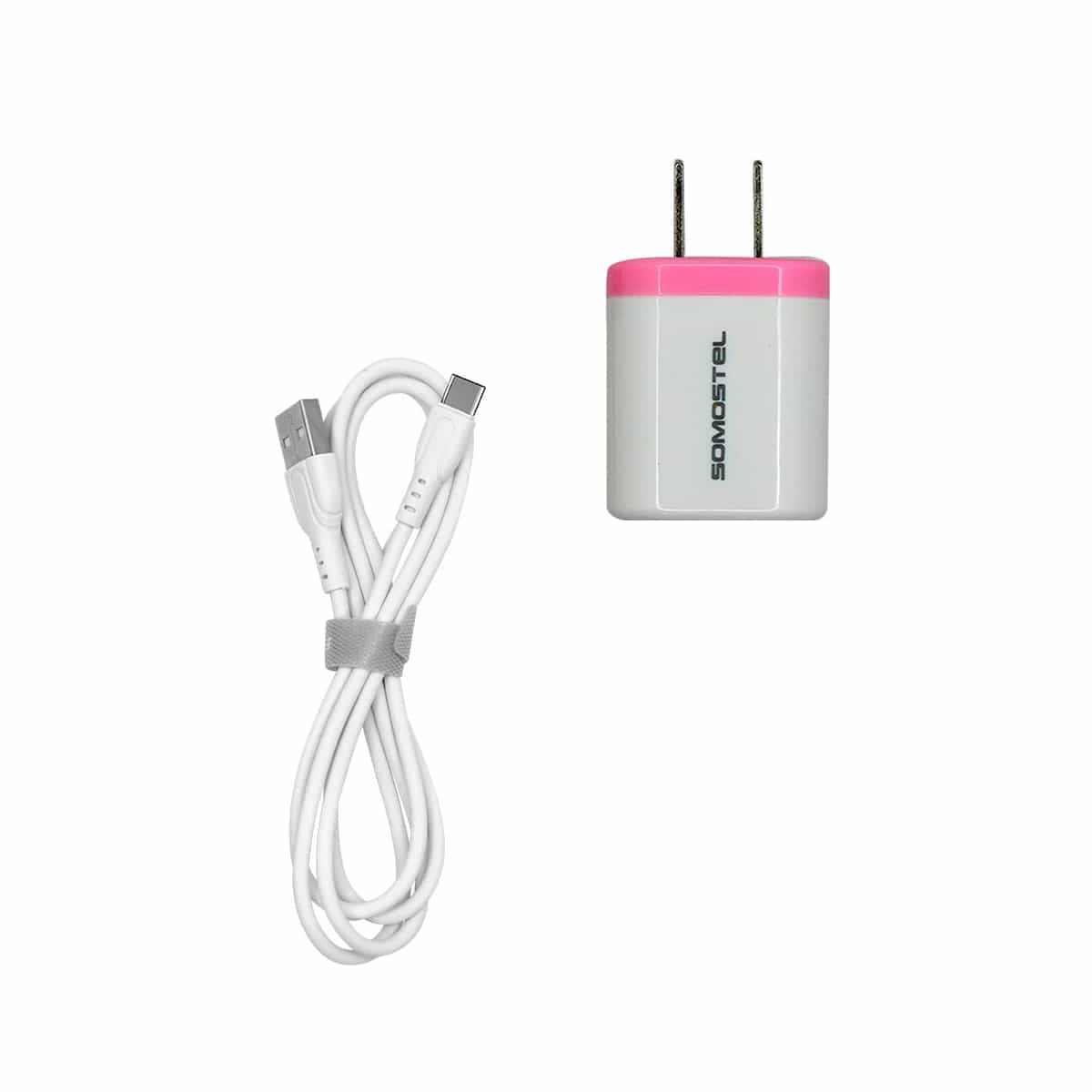 Cargador 2 en 1 Con Cable USB Tipo C Color Rosado Somostel