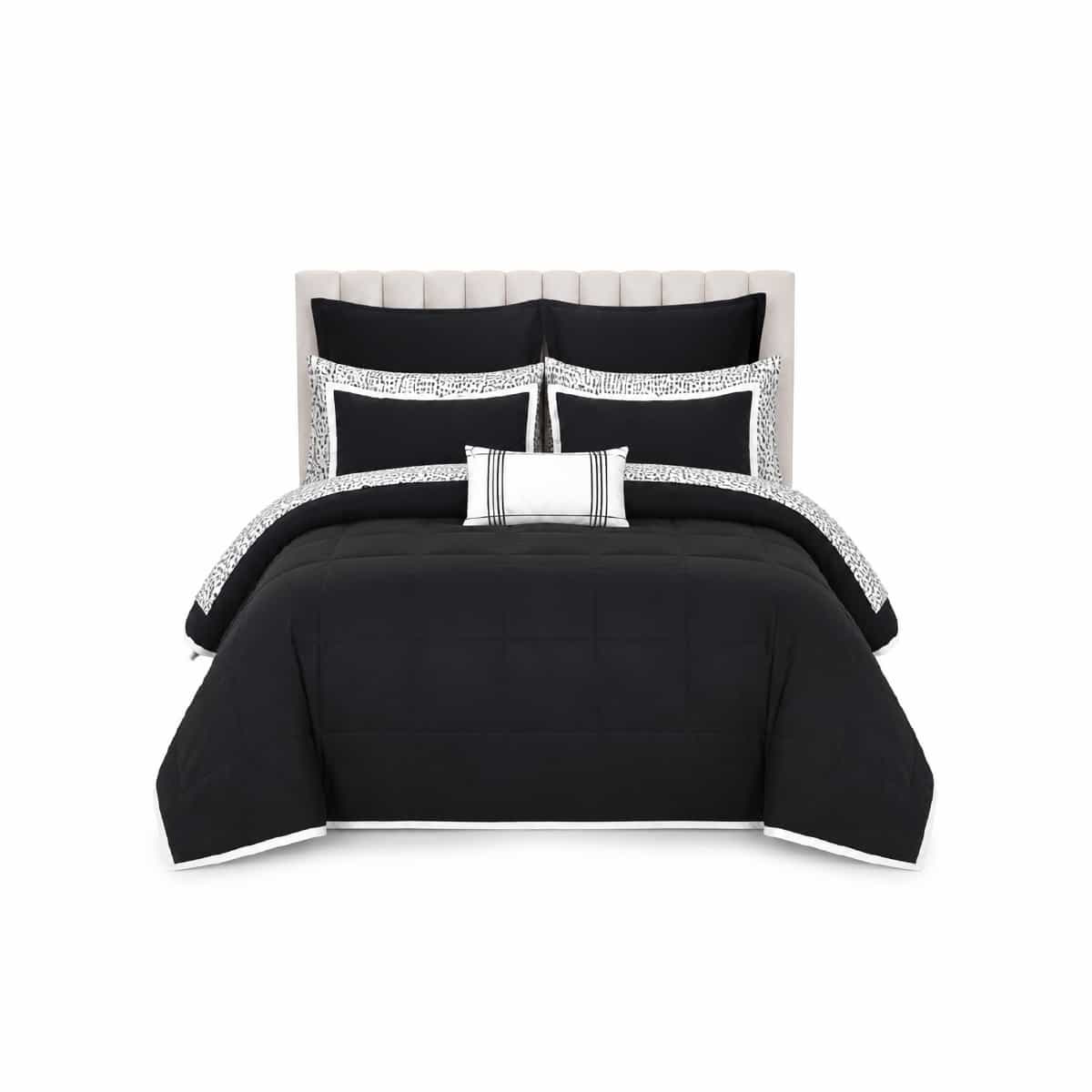 Edredón Queen Reversible 10 Piezas Negro y Blanco Ella Elise
