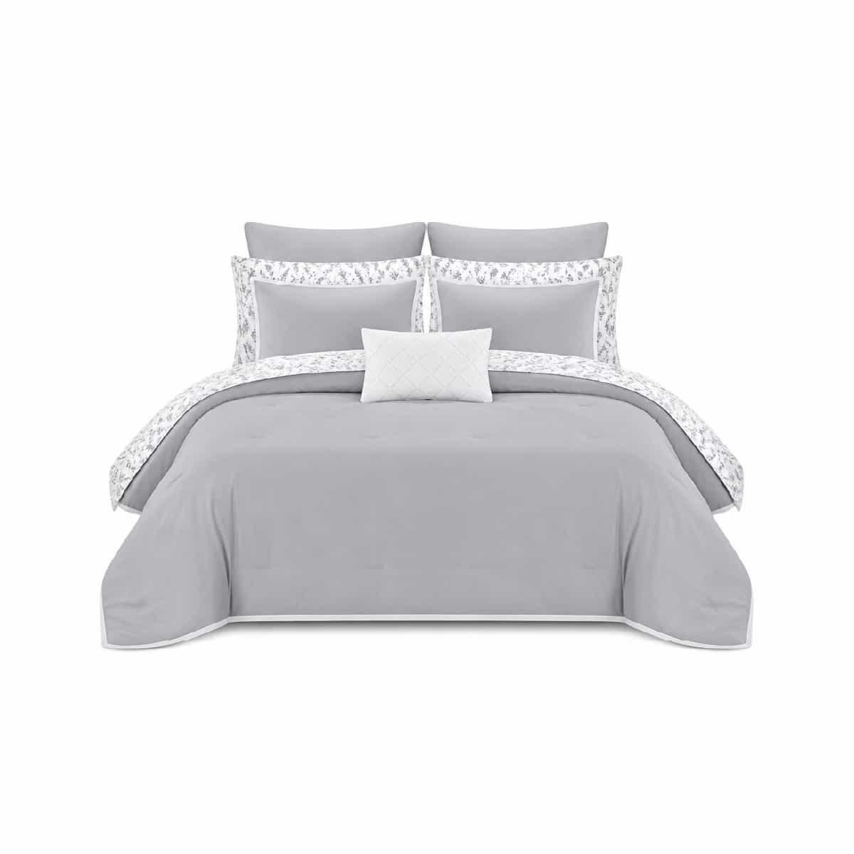 Edredón King Reversible 10 Piezas Gris Ella Elise